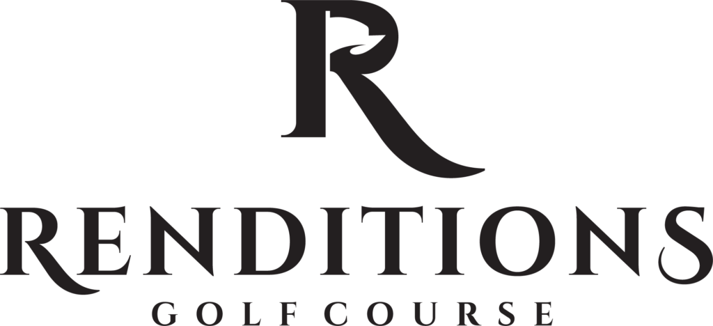 Renditions Golf Course logo featuring a large stylized 'R' and the word 'RENDITIONS' above 'GOLF COURSE'